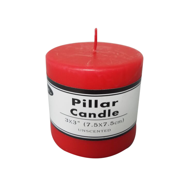 Box of 36 Red Unscented Pillar Candles Wholesale Bulk 7.5 x 7.5cm