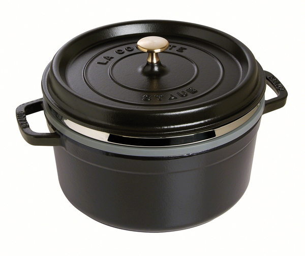 New 26cm Staub Cookware Cocotte Steamer Round Cast Iron Black 5.2L