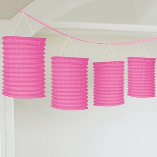 12 x Hot Pink Corrugated Paper Chinese Hanging Lantern 16cm Cylinder