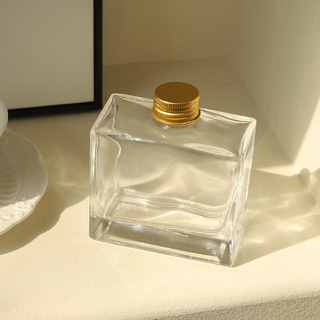10 x Clear Rectangular Glass Bottles with Gold Caps 200ml