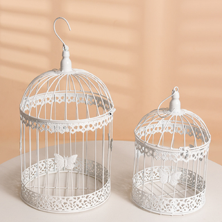 Set of 2 White Wedding Round Bird Cage Card Keeper Wishing Well Decoration Centrepiece
