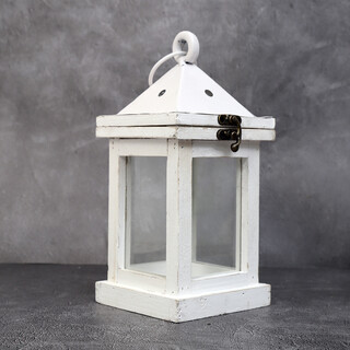 6 x White Vintage Candle Wooden Lantern Small