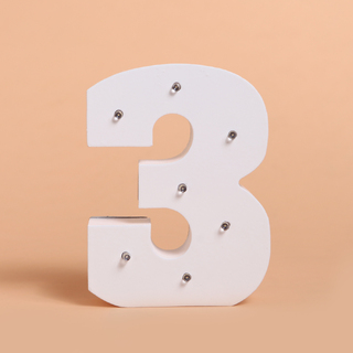 Number '3' White Wooden Letter LED Sign Light