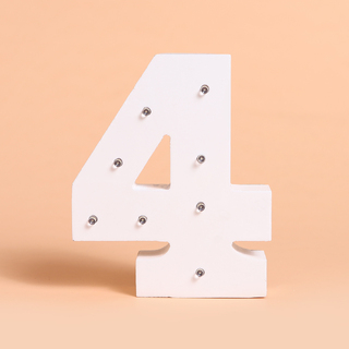 Number '4' White Wooden Letter LED Sign Light
