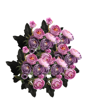 10 x 10 Heads Artificial Camellia Bouquet Pink and Purple 25cm Bulk