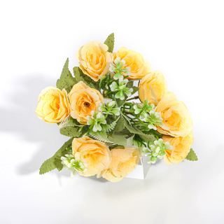 10 Heads Artificial Blooming Spring Garden Rose Yellow 26cm