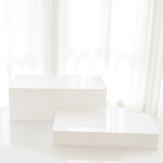 Set of 2 White Acrylic Table Riser L70cmH25cm S65cmH10cm