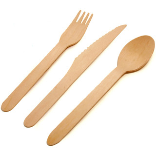 300 x Wooden Disposible Spoon Fork Knife Cutlery Pack Picnic Party Wedding