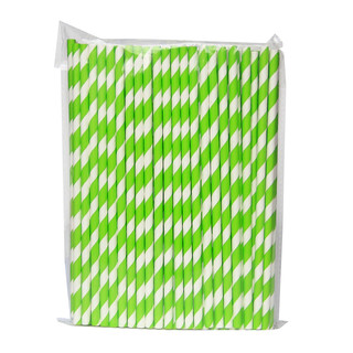 100 x Green and White Stripe Paper Drinking Straw Wedding Party Supplies 