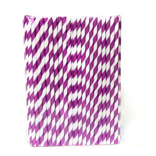100 x Purple and White Stripe Paper Drinking Straw Wedding Party Supplies 