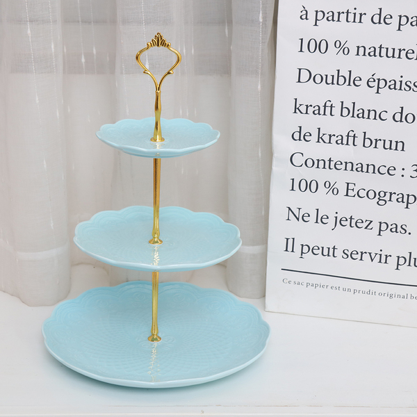 3 Tier Blue Round Ceramic Cupcake Stand