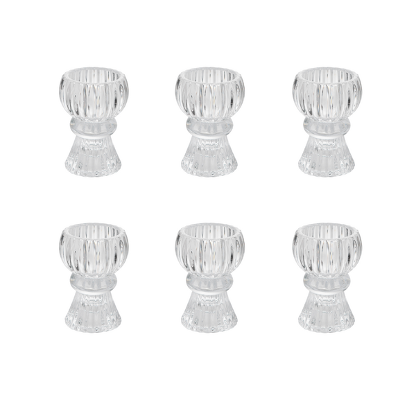 6 x Clear Glass 2 in 1 Lantern Shaped Candle Holder
