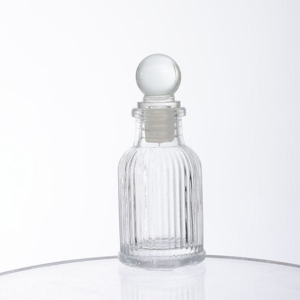30 x Ribbed Glass Favour Bottle with Glass Ball Cap 50ml