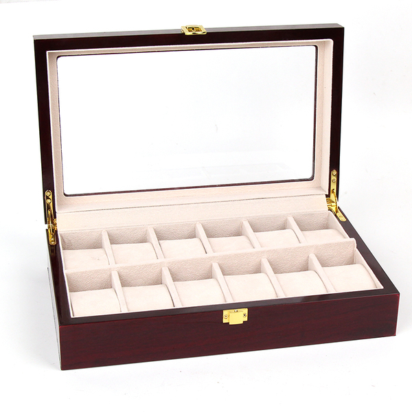 New 12 Compartments Wooden Watch Jewellery Box Wristwatch Display Storage Case
