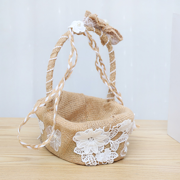 Beautiful Hessian flower girl baskets