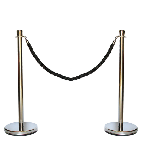 Rope Barrier Stand Sets of 2 Post + 1 Black Rope Queue Barriers Crowd