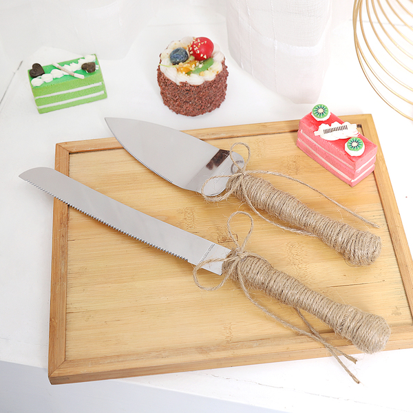  Wedding  Bridal Steel Cake  Server Knife  Set  Hessian Barlap 