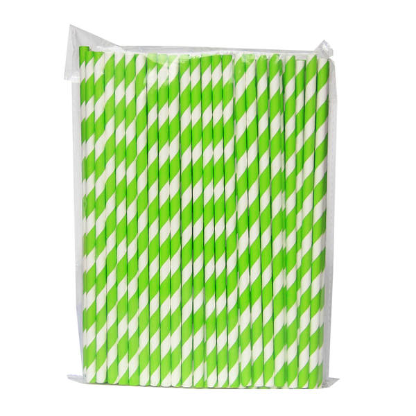 100 x Green and White Stripe Paper Drinking Straw Wedding Party Supplies
