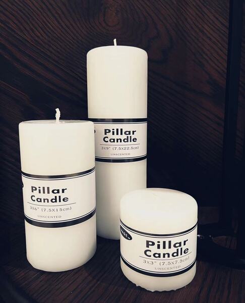 Set of 3 White Unscented Pillar Candles