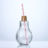 72 x Clear Glass Light Bulb Shaped Drinking Bottle With Straw - 300ml