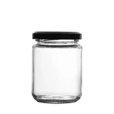 35 x 240ML Black Lid Round Candy Jam Glass Jars Honey Preserving Wedding Favours