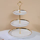 3 Tier White Round Ceramic Cupcake Stand with Gold Edge