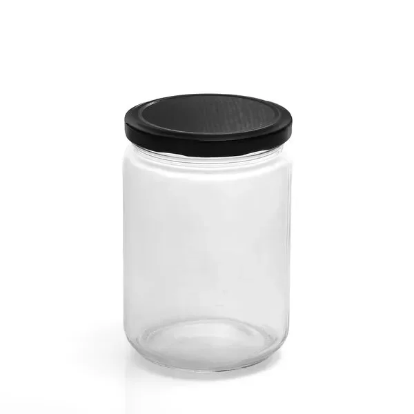24 x 500ML Black Lid Round Candy Jam Glass Jars Honey Preserving Wedding Favours