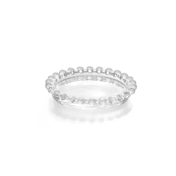 6 x Glass Pillar Candle Plate Beaded Clear
