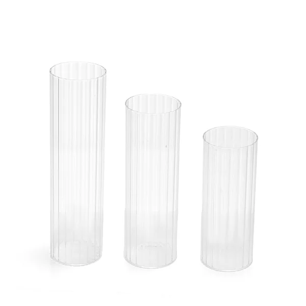 Set of 3 Clear Ribbed Glass Cylinder Vase