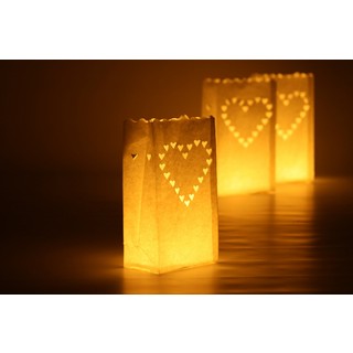 48 x Paper Bag Candle Lantern, White , Big Hearts Design