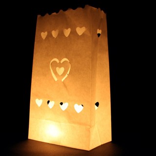 48 x Paper Bag Candle Lantern, White , Small Hearts Design