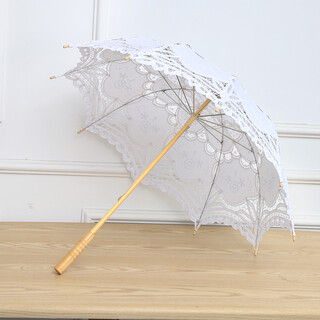 White Princess Lace Parasol/ Umbrella Wedding Bridal Decoration Wooden Handle