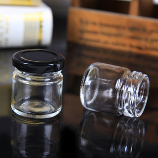 60 x Mini 50ML Black Lid Candy Jam Glass Jars Honey Preserving Wedding Favours