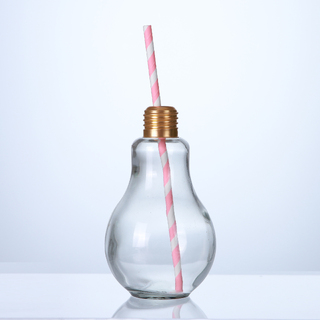 72 x Clear Glass Light Bulb Shaped Drinking Bottle With Straw - 300ml