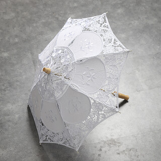 Small White Princess Lace Parasol Wooden Handle