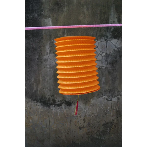12 x Orange Corrugated Paper Chinese Hanging Lantern 16cm Cylinder