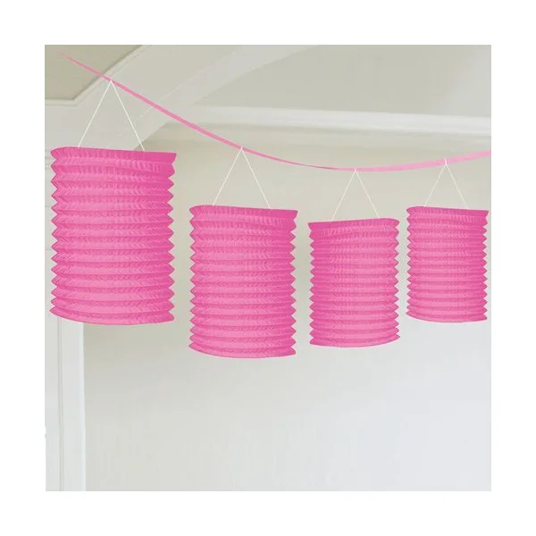12 x Hot Pink Corrugated Paper Chinese Hanging Lantern 16cm Cylinder