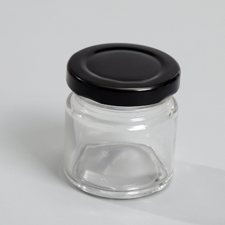 54 x 70ML Black Lid Candy Jam Glass Jars Honey Preserving Wedding Favours