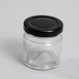 54 x 75ML Black Lid Candy Jam Glass Jars Honey Preserving Wedding Favours