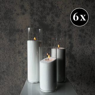 6 × Set of 3 Clear Glass Cylinder Vases with White Candle Wax