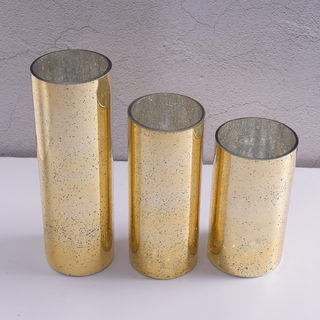 Set of 3 Gold Glass Cylinder Candle Holder