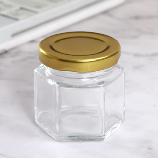60 x 60ml Hexagon Shape Glass Jars Gold Lid