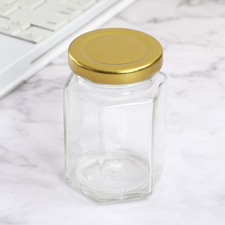 40 x 100ml Hexagon Shape Glass Jars Gold Lid