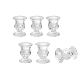 6 x Clear Glass Bell Shaped Dinner Taper Candle Holder