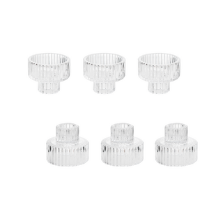 6 x Clear Glass 2 in 1 Ribbed Dinner Taper Candle Holder