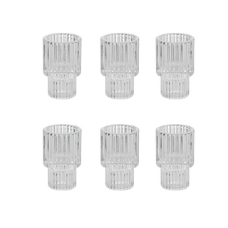 6 x Clear Glass Ribbed Tall Dinner Taper Candle Holder