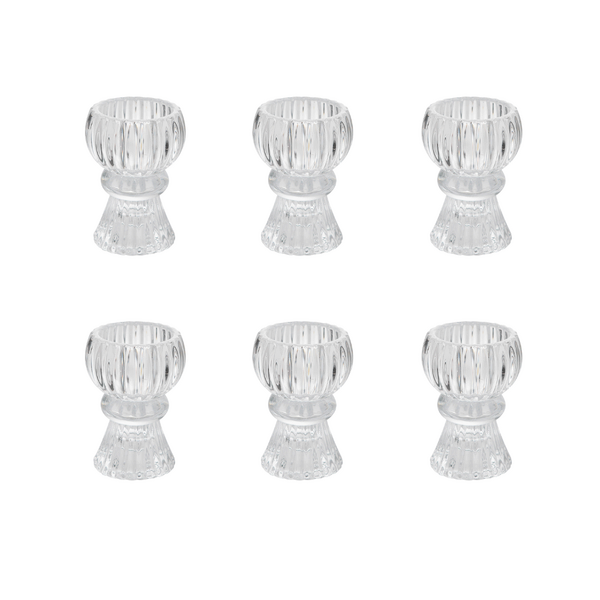 6 x Clear Glass 2 in 1 Lantern Shaped Candle Holder