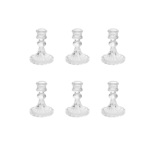 6 x Clear Glass Classic Dinner Taper Candle Holder