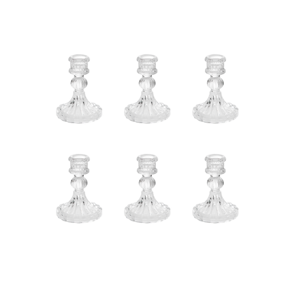 6 x Clear Glass Classic Dinner Taper Candle Holder