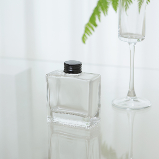 56 x Clear Rectangular Glass Bottles with Black Caps 100ml